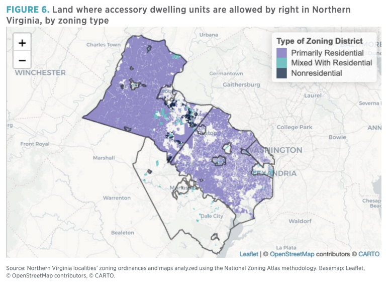 FIGURE 6. Land where accessory dwelling units are allowed by right in Northern Virginia, by zoning type